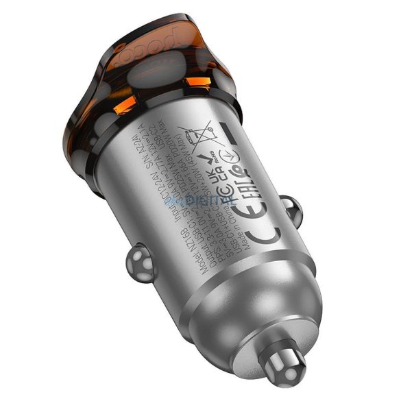 Hoco NZ16B încărcător auto cu conexiune 2xUSB-C 45W QC3.0 - gri metalic