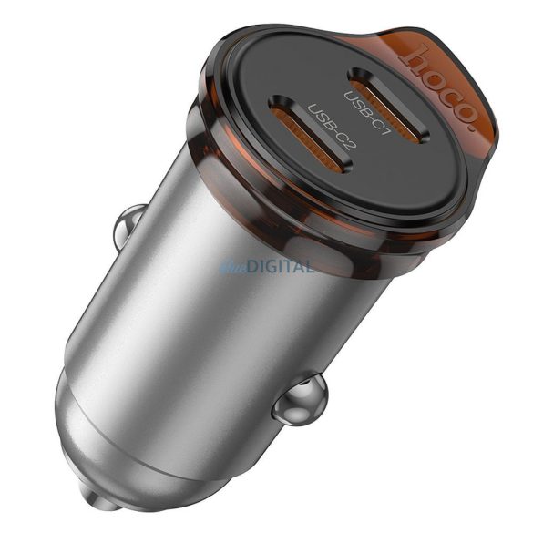 Hoco NZ16B încărcător auto cu conexiune 2xUSB-C 45W QC3.0 - gri metalic