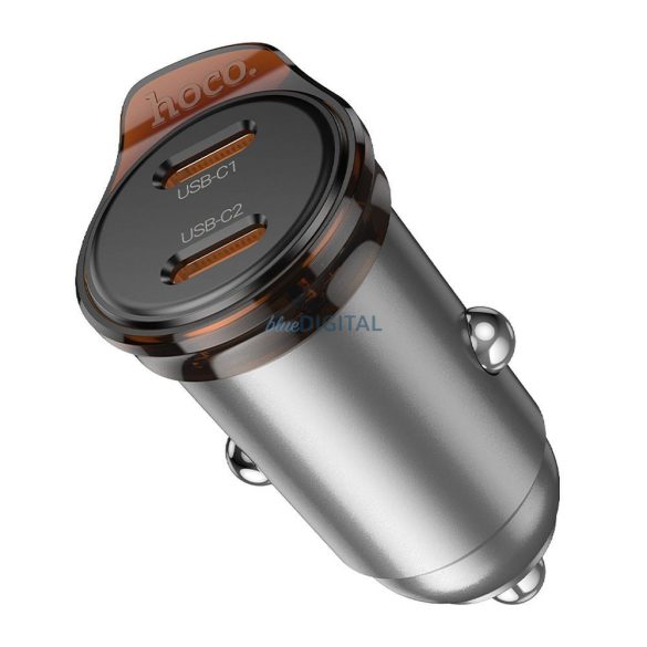 Hoco NZ16B încărcător auto cu conexiune 2xUSB-C 45W QC3.0 - gri metalic