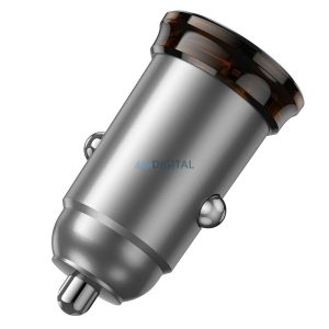 Hoco NZ16B încărcător auto cu conexiune 2xUSB-C + cablu Type-C - Lightning 45W QC PD - gri metalic