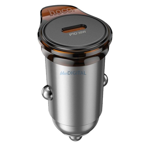 Hoco NZ16B încărcător auto cu conexiune 2xUSB-C + cablu Type-C - Lightning 45W QC PD - gri metalic