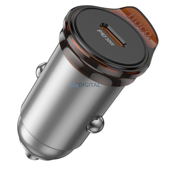 Hoco NZ16B încărcător auto cu conexiune 2xUSB-C + cablu Type-C - Lightning 45W QC PD - gri metalic