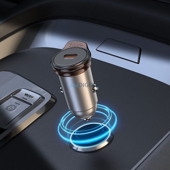 Hoco NZ16B încărcător auto cu conexiune 2xUSB-C + cablu Type-C - Lightning 45W QC PD - gri metalic