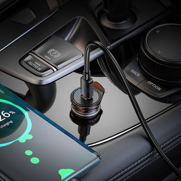 Hoco NZ16B încărcător auto cu conexiune 2xUSB-C + cablu Type-C - Lightning 45W QC PD - gri metalic
