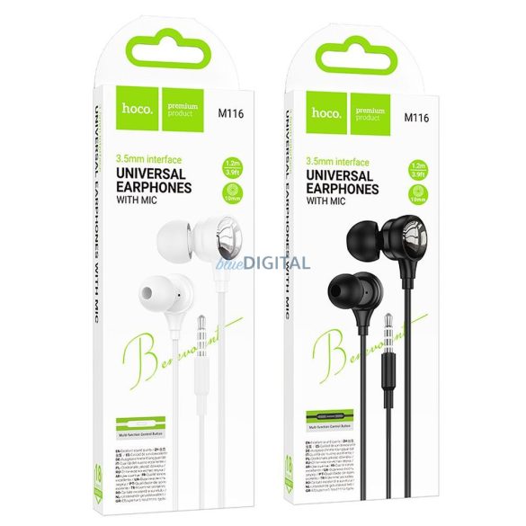 Căști cu fir Hoco M116 cu microfon și mufă de 3,5 mm - negru