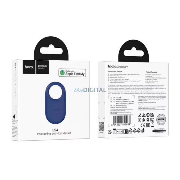Localizator inteligent HOCO E94 albastru safir dispozitiv anti-misdirection