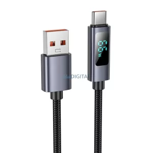Cablu USB-A și USB-C Hoco 5A Hoco 5A cu ecran 1 m X112 negru