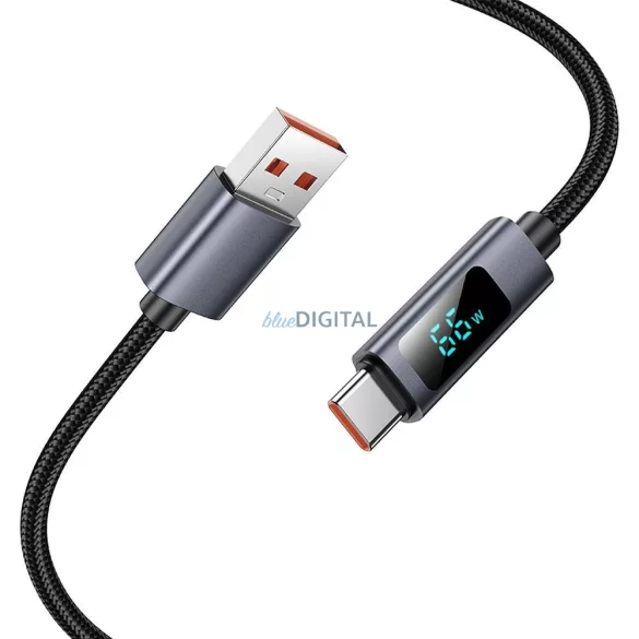 Cablu USB-A și USB-C Hoco 5A Hoco 5A cu ecran 1 m X112 negru