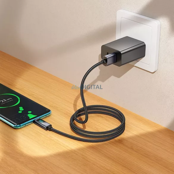 Cablu USB-A și USB-C Hoco 5A Hoco 5A cu ecran 1 m X112 negru