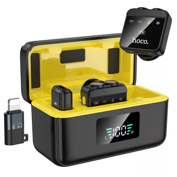 Microfon lavalier fără fir HOCO tip Lightning / C (2 bucăți în set) L17 negru