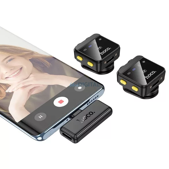 Microfon lavalier fără fir HOCO tip Lightning / C (2 bucăți în set) L17 negru