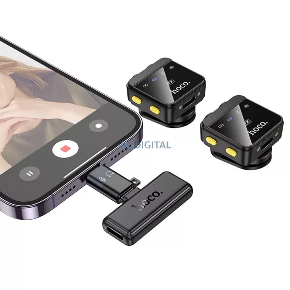 Microfon lavalier fără fir HOCO tip Lightning / C (2 bucăți în set) L17 negru
