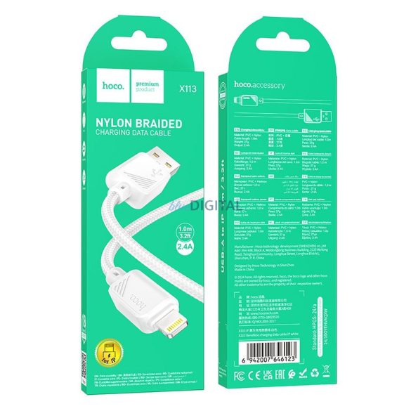 HOCO USB-A - Lightning 2.4A cablu X113 1 m alb