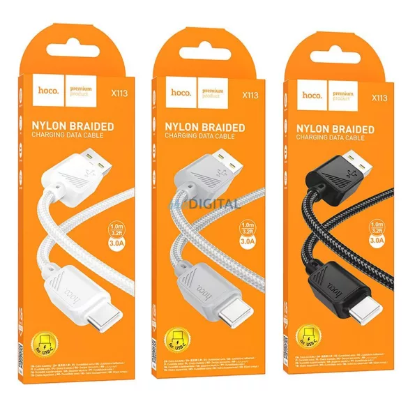 HOCO cablu USB-A do C tip 3A X113 1 m gri