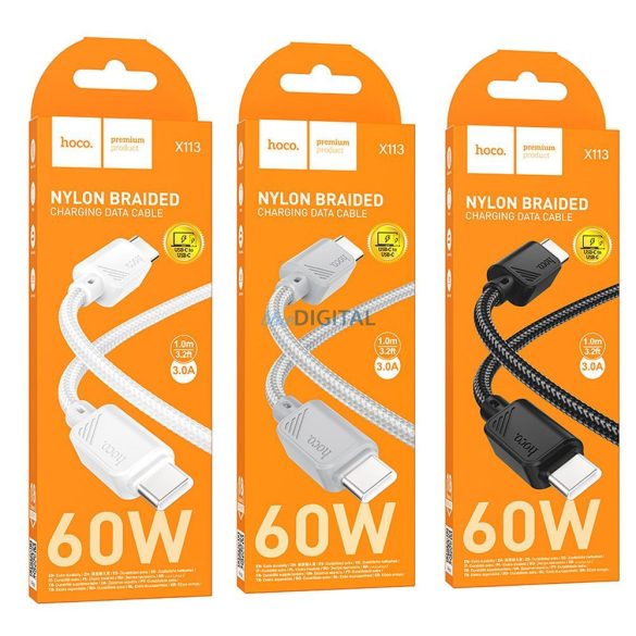 HOCO Cablu tip C Cablu tip C la tip C 3A 60W X113 1 m alb