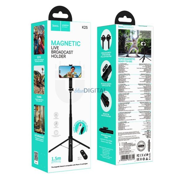 HOCO K25 selfie stick/tripod magnetic cu control wireless - negru