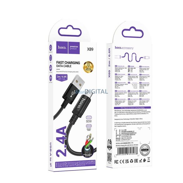 Hoco X89 USB-A - cablu micro USB 2.4A 2m - negru