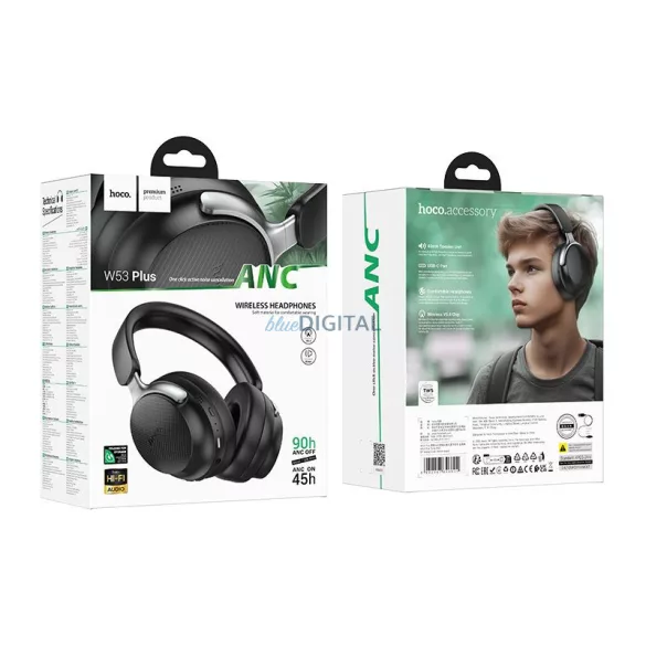 HOCO căști fără fir bluetooth ANC W53 Plus negru