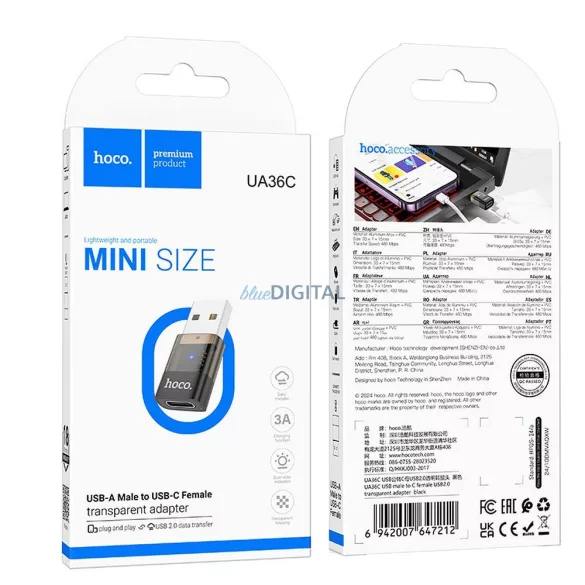Hoco UA36C USB-A la adaptor Type-C - negru