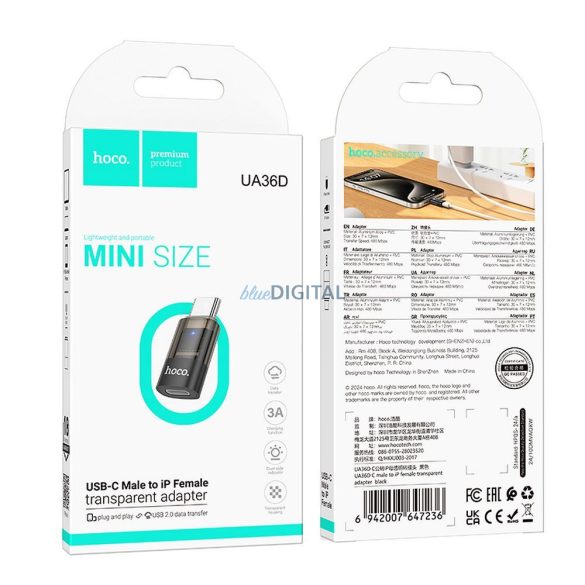Hoco UA36D Adaptor Type-C - Lightning - negru
