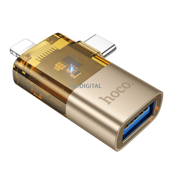 Hoco UA36E Adaptor Type-C/Lightning - USB-A - auriu