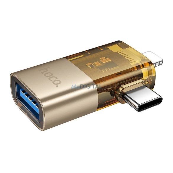 Hoco UA36E Adaptor Type-C/Lightning - USB-A - auriu
