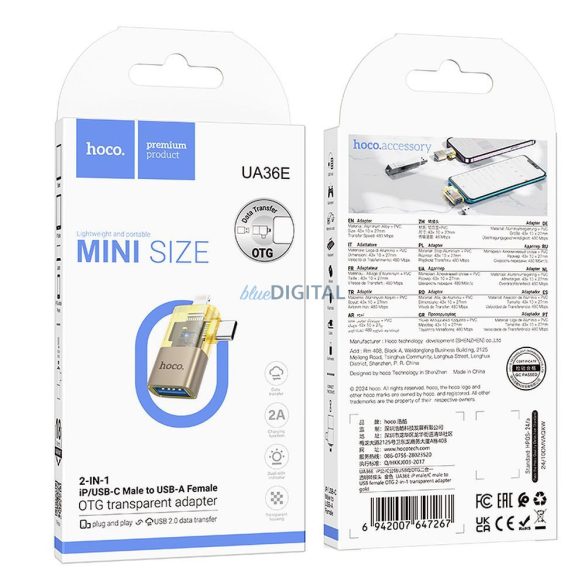 Hoco UA36E Adaptor Type-C/Lightning - USB-A - auriu