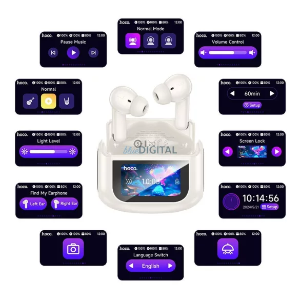 Căști bluetooth fără fir HOCO cu ecran tactil TWS ANC + ENC EQ21 în alb cloud