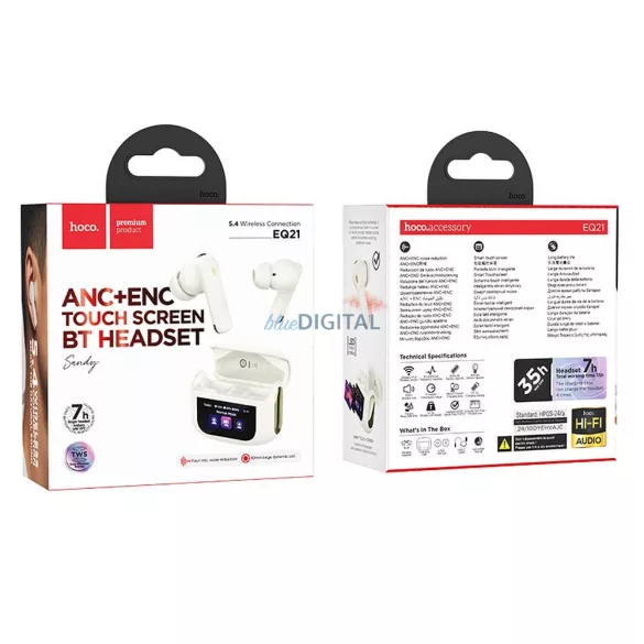 Căști bluetooth fără fir HOCO cu ecran tactil TWS ANC + ENC EQ21 în alb cloud