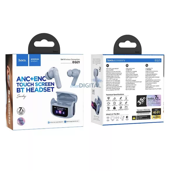 HOCO căști fără fir bluetooth cu ecran tactil TWS ANC + ENC EQ21 stea albastră