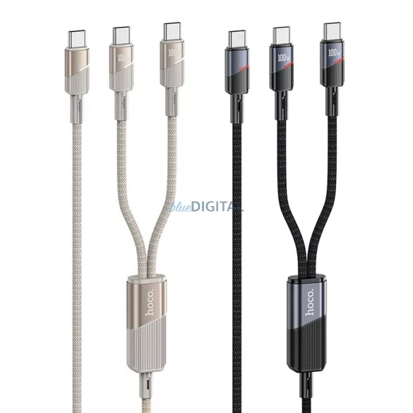 Cablu 2in1 USB C la USB C / USB C Hoco 5A 100W 1,2 m U139 auriu
