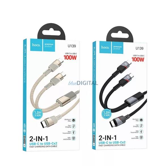 Cablu 2in1 USB C la USB C / USB C Hoco 5A 100W 1,2 m U139 auriu