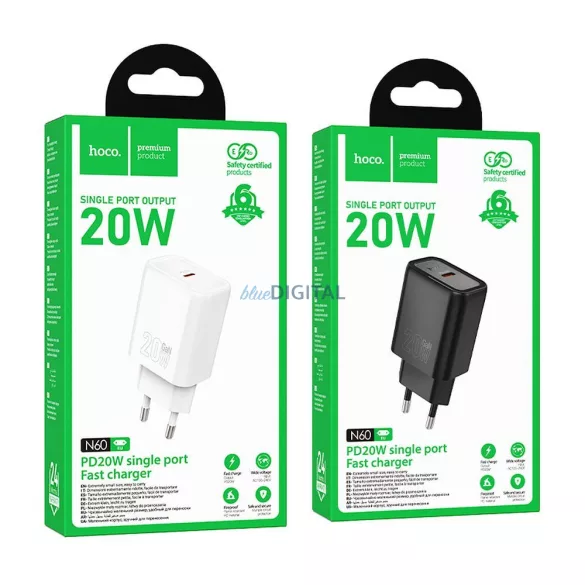 Hoco N60 încărcător de rețea cu 1xUSB-C conexiune 20W PD QC - alb