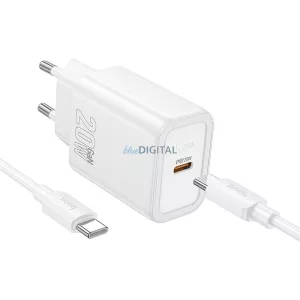 Hoco N60 Încărcător AC cu 1xUSB-C conexiune + Type-C - Lightning cablu 100cm 20W PD QC - alb
