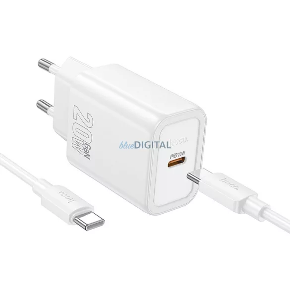 Hoco N60 Încărcător AC cu 1xUSB-C conexiune + Type-C - Lightning cablu 100cm 20W PD QC - alb