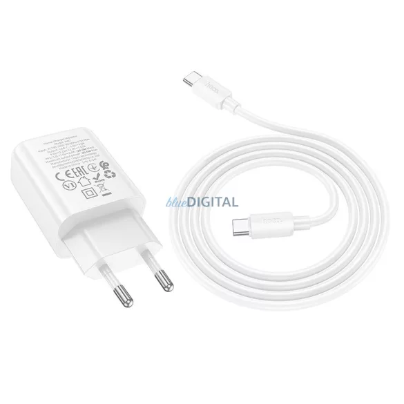 Hoco N60 Încărcător AC cu 1xUSB-C conexiune + Type-C - Lightning cablu 100cm 20W PD QC - alb