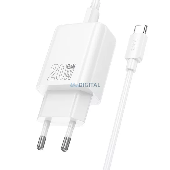 Hoco N60 Încărcător AC cu 1xUSB-C conexiune + Type-C - Lightning cablu 100cm 20W PD QC - alb