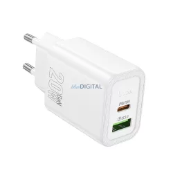   Hoco N61 încărcător de rețea cu 1xUSB-A și 1xUSB-C conexiune 20W 3A PD QC3.0 - alb