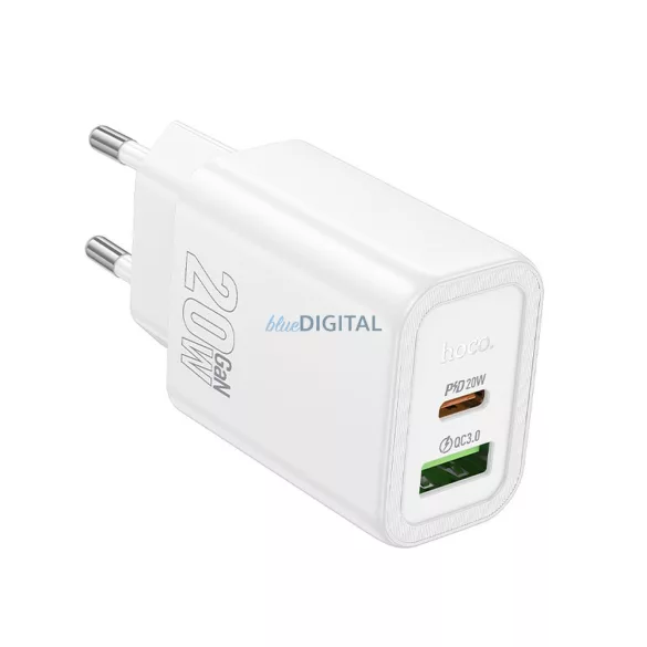 Hoco N61 încărcător de rețea cu 1xUSB-A și 1xUSB-C conexiune 20W 3A PD QC3.0 - alb