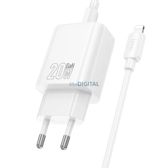 Hoco N61 încărcător de rețea cu conexiune 1xUSB-A și 1xUSB-C + cablu Type-C - Lightning 20W 3A PD QC3.0 - alb