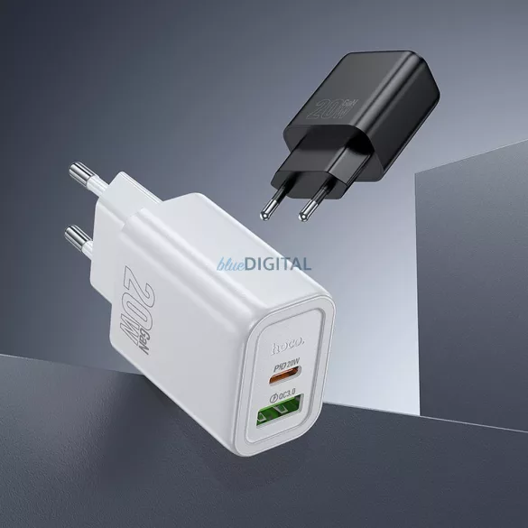 Hoco N61 încărcător de rețea cu conexiune 1xUSB-A și 1xUSB-C + cablu Type-C - Lightning 20W 3A PD QC3.0 - alb