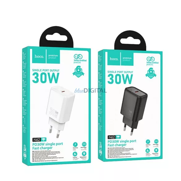 Hoco N62 încărcător de rețea cu 1xUSB-C conexiune 30W PD QC - alb