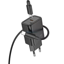   Hoco N62 încărcător AC cu 1xUSB-C conexiune + Type-C - Lightning cablu 30W PD QC - negru