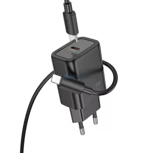 Hoco N62 încărcător AC cu 1xUSB-C conexiune + Type-C - Lightning cablu 30W PD QC - negru
