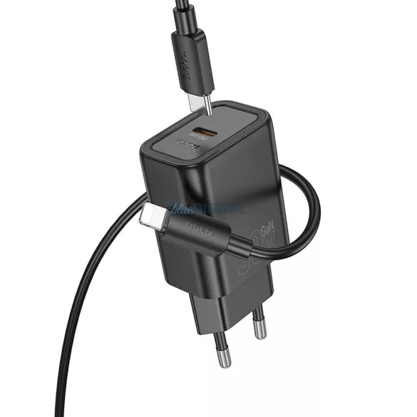 Hoco N62 încărcător AC cu 1xUSB-C conexiune + Type-C - Lightning cablu 30W PD QC - negru