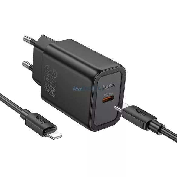 Hoco N62 încărcător AC cu 1xUSB-C conexiune + Type-C - Lightning cablu 30W PD QC - negru