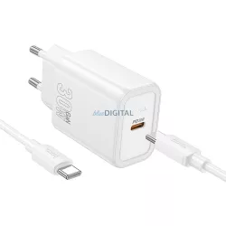   Hoco N62 încărcător de rețea cu 1xUSB-C conector + cablu Type-C - Type-C 30W PD QC - alb
