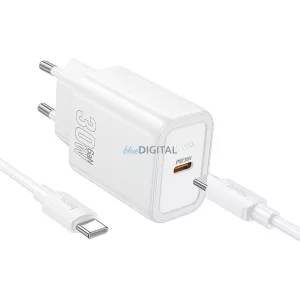 Hoco N62 încărcător de rețea cu 1xUSB-C conector + cablu Type-C - Type-C 30W PD QC - alb