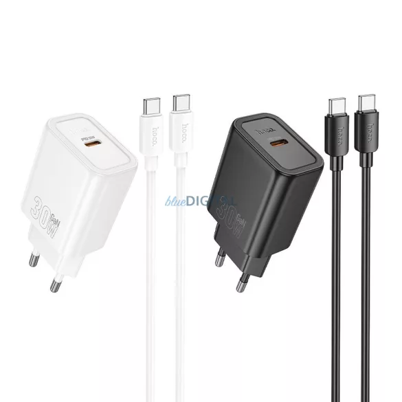 Hoco N62 încărcător de rețea cu 1xUSB-C conector + cablu Type-C - Type-C 30W PD QC - alb