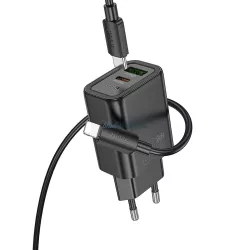   Hoco N63 încărcător de rețea cu conexiune 1xUSB-A și 1xUSB-C + cablu Type-C - Lightning 30W 3A PD QC3.0 - negru